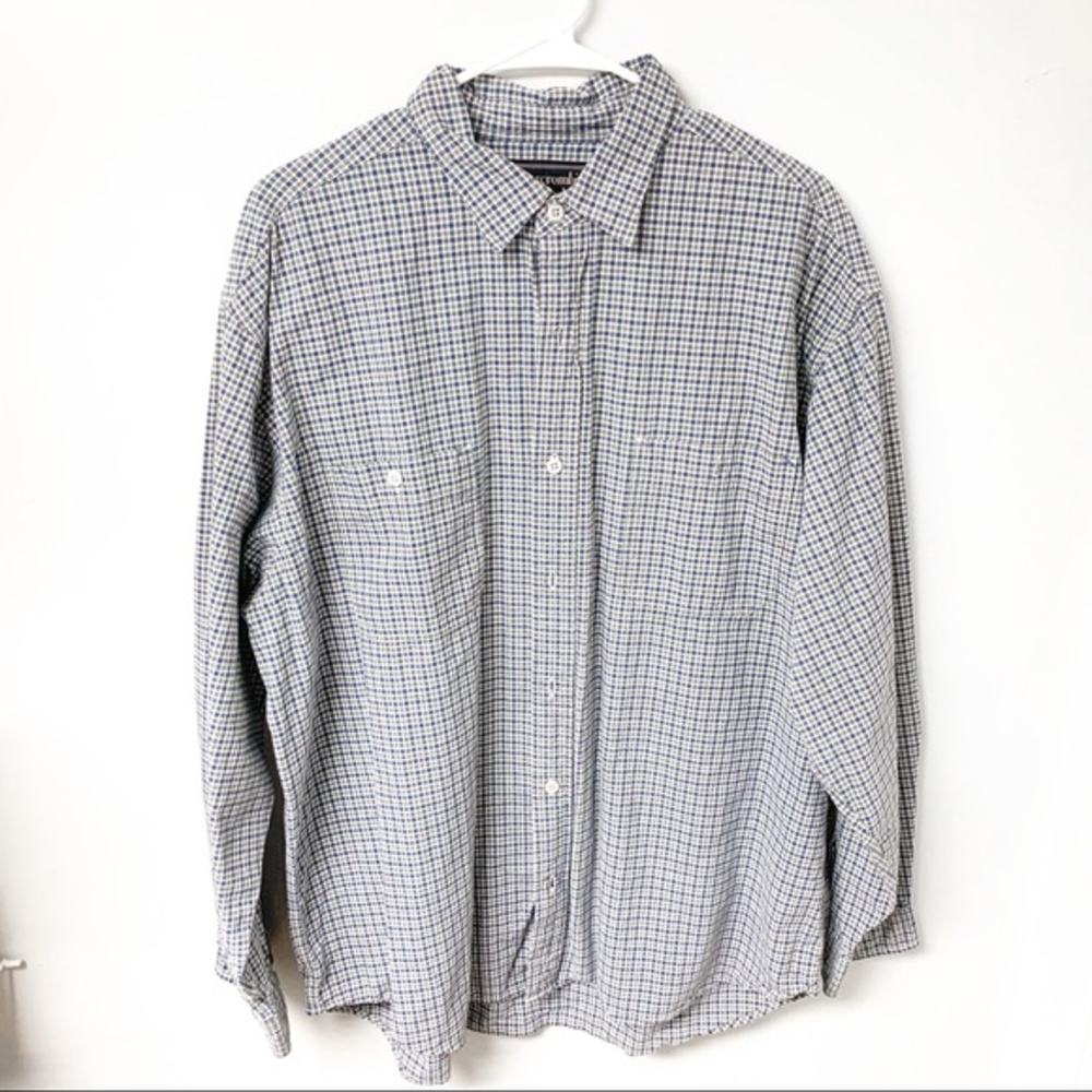 Abercrombie & Fitch 100% Cotton Blue/White Plaid Button Down Shirt Size Large